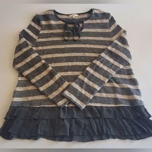 NEW Easel Striped Knit Ruffle Pull Over Sweater Large